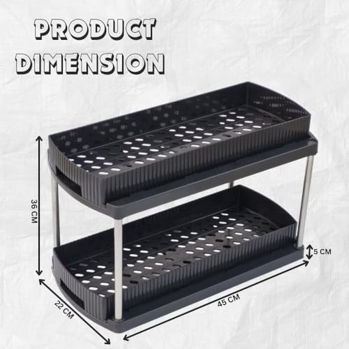 Image of JD Fresh Pack of 1 Under Sink Storage Organizer /Pull Out Cabinet Storage with Hooks & Hanging Cup /2 Tier Plastic Organiser Rack and Sliding Shelf Basket (Black)
