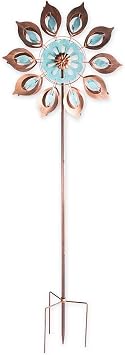 Mesmerizing Copper Lily Wind Spinner Dual-Tone | Petal-in-Petal Design | Independent Rotors | Brushed Copper & Antique Blue |All Seasons | 24 Wx75 H