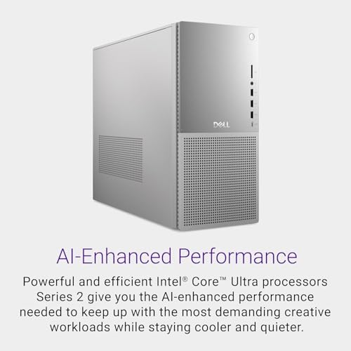 Image of Dell Tower Plus EBT2250 Desktop Computer - Series 2 Intel Core Ultra 9 285K CPU, 16GB DDR5 RAM, 2TB NVMe SSD + 8TB HDD, NVIDIA GeForce RTX 5060 8GB GDDR7, Windows 11 Home, Platinum