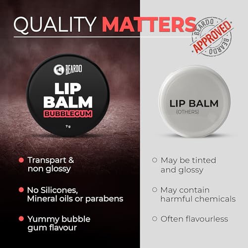 Image of Beardo Bubblegum Non Tinted Lip Balm for Men, 7g | Lip Care For Soft Kissable Lips | Lip Mask For Dry, Cracked and Chapped lips | Repair & Protection