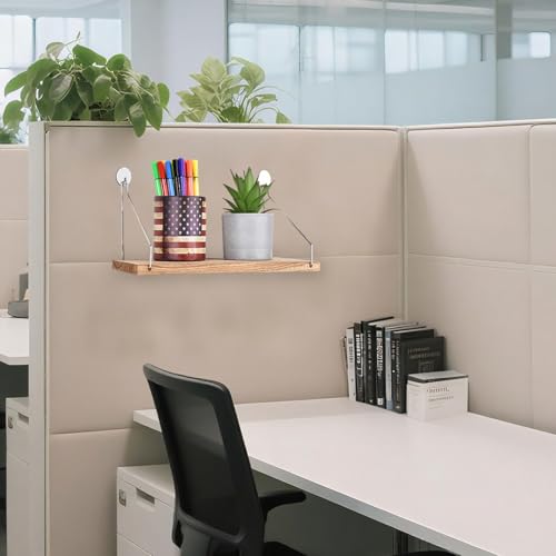 Fabric Wall Cubicle Shelf with Round Hooks for Work Decor, 11.8\' Wooden Cubicle Organizer Storage Shelf with Hangers Cubicle Accessories for Women Men Desk