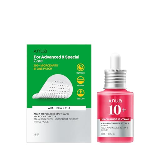 ANUA Spot Eraser Duo, Niacinamide 10 + TXA 4 Face Serum & Triple Acid Spot Care Microdart Face Patch, AHA + BHA + PHA, Soothing & Hydrating Care, Korean Skincare
