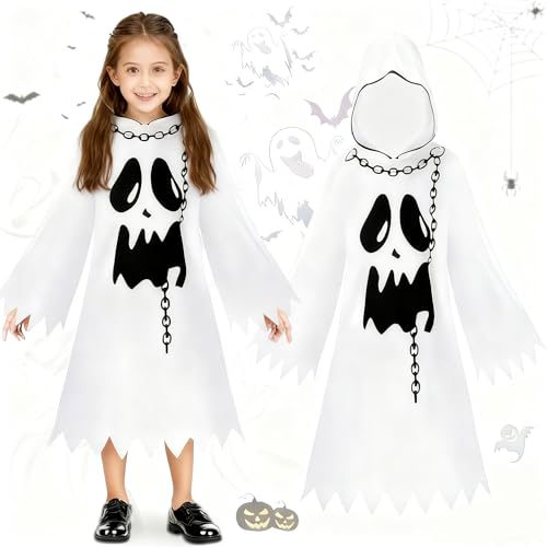 Smdbzda Geist Kostüm Kinder, Gespenst Kostüm für Mädchen Jungen, Geist Umhang Gespenst für Kinder, Geistergesicht Gespenst Kostüme, für Cosplay Karneval Halloween Fasching Kostüm Party