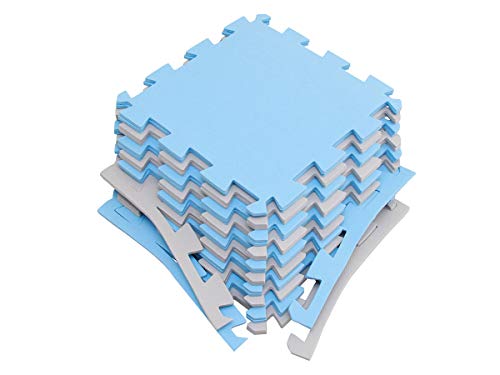 Kit 20 Placas Tatame Tapete Eva Infantil 50x50x1cm Bebe Azul e Cinza