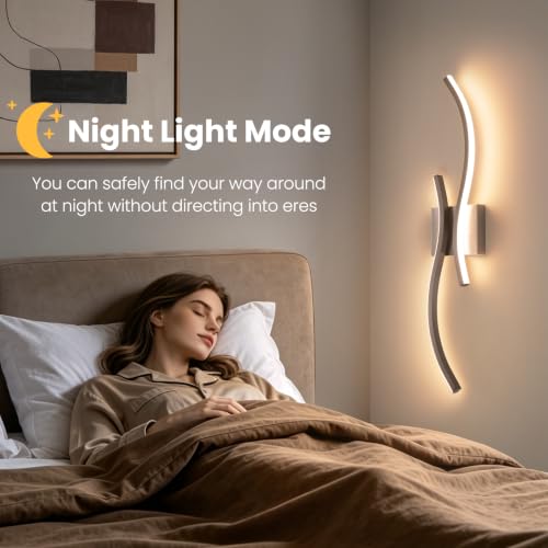Image of CANEOE Modern Wall Sconces Set of 2,5CCT Wall Lights(Brushed Nickel,31.5in) | Brushed Nickel Wall Sconce with Night Light Mode, ETL Listed, 1600LM, Vertical or Horizontal Mounting