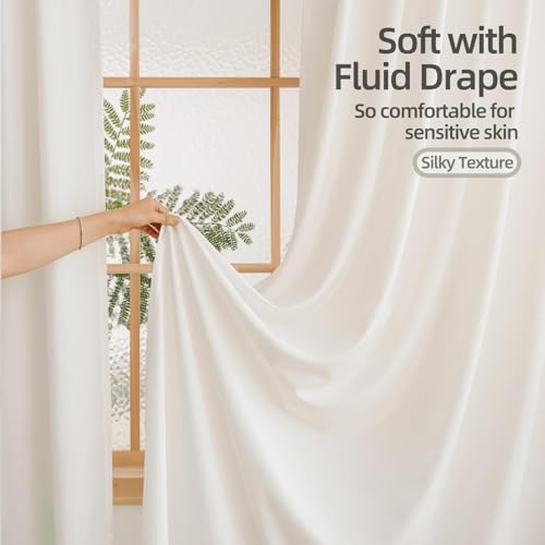 Image of MYSTIC-HOME Sheer Privacy Curtains 63 Inches Long 2 Panels White Sheer Drapes with Back Tab&Rod Pocket Design for Bedroom, Light Filtering Curtains for Living Room with Soft Voile Fabric(52 inchW x 63 inchL)