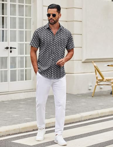 Image of COOFANDY Mens Short Sleeve Casual Button Down Shirts Summer Untucked Dress Shirts with Pocket