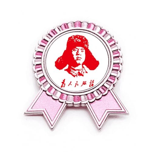 Broche en porcelaine rouge d'exception monture métal rose de taille M