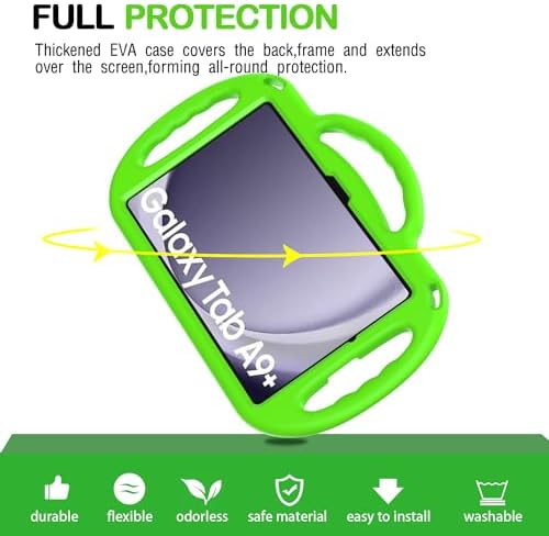 AVAWO Kids Case for Samsung Galaxy Tab A9+/A9 Plus 11 Inch 2023 Case, with Strap, Shockproof Lightweight Handle Stand 2023 Model (SM-X210/X216/X218) with Lanyard, Green
