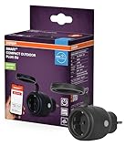 OSRAM SMART+ ZIGBEE Outdoor-EU-Steckdose, Außensteckdose mit Energieverbrauchskontrolle in Schwarz aus PP, IP44-Schutz, Integration von Geräten ins Smart Home