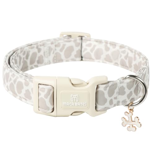 Maca Bates Beige Leopard Dog Collar Cow Print Puppy Collars Durable Comfortable Adjustable Birthday Gift for XS Small Medium Large XL Girl Boy Female Male Dogs Pet with White Buckle