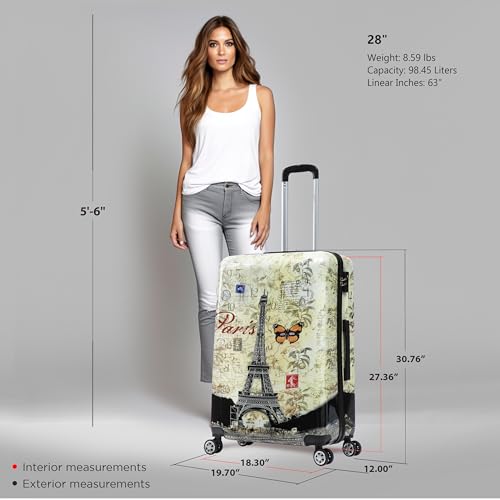 Image of InUSA Paris Print 28-Inch Large Hardside Spinner Luggage Lightweight Travel