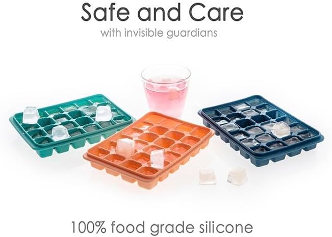 Miniatura 3 de Juego de 2 bandejas para cubitos de hielo, de fácil liberación, 24 moldes de silicona flexibles para cubitos de hielo con tapa extraíble, bandejas