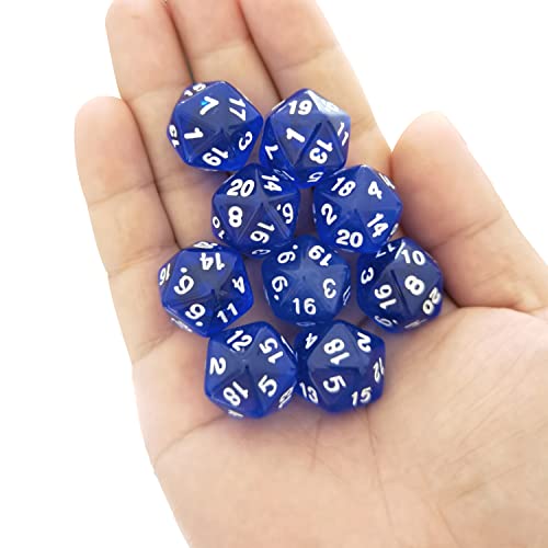 D20 Dadi, 10 Pezzi Poliedrici Trasparenti Dadi con 20 Facce per DND MTG Rpg Dungeons And Dragons Blu Trasparente