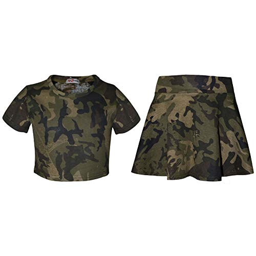 Haut court et jupe patineuse camouflage ensemble léger et confortable pour fille de 5-13 ans