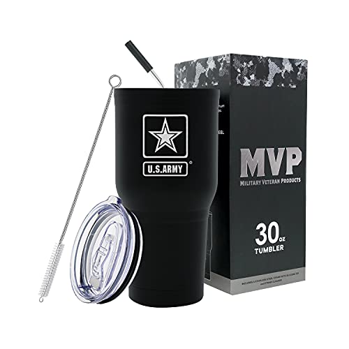 30 oz Army Black Double Wall Vacuum Insulated Stainless Steel Army Tumbler Travel Mug - Soldier Deployment Gifts
