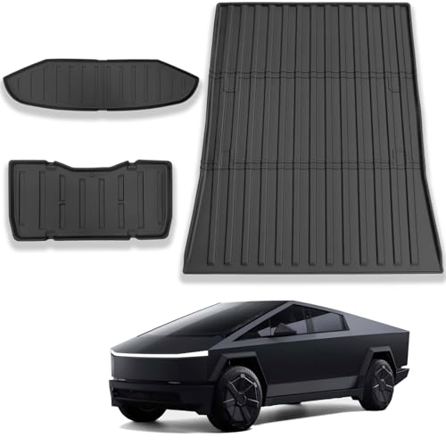 CYBERBEANS 3Pcs for Tesla Cybertruck Trunk Mats Accessories 2024 2025 Custom Fit All Weather TPE Cargo Liner Heavy Duty Pickup Truck Bed/Lower/Frunk Mat
