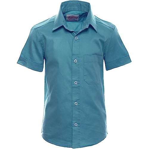 GILLSONZ DS72 Kinder Party Freizeit Student Hemd Kurzarm 100% Baumwolle (as3, Numeric, Numeric_164, Numeric_170, Regular, Petrol)