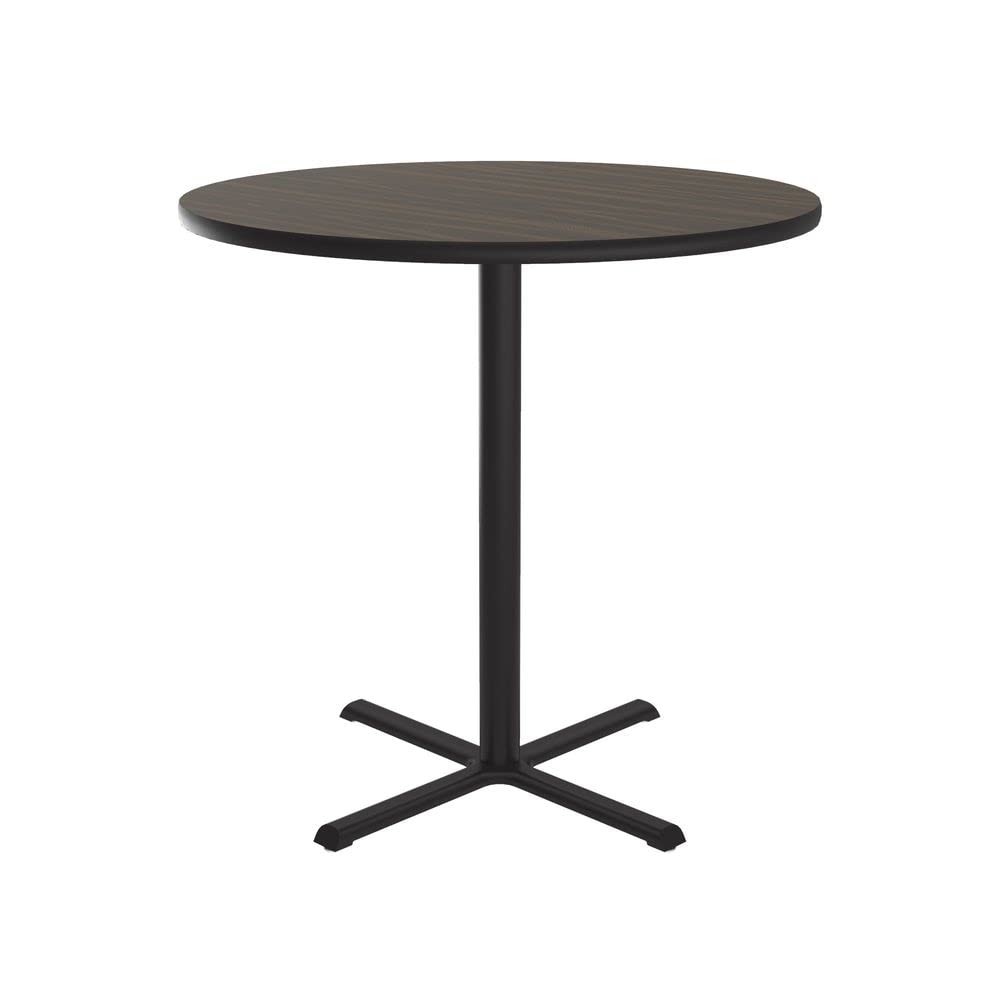Photo 1 of Correll 48" Round, Cocktail Bistro 42" High Table, Standing or Stool Pub Height, Walnut High Pressure Laminate, Cast Iron Base, Top Made in The USA, Leveling Glides