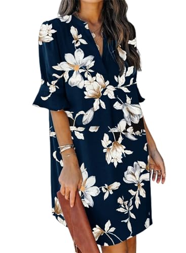 QACOHU Summer Dresses for Women V Neck Ruffle Short Sleeve Casual Shift Dress