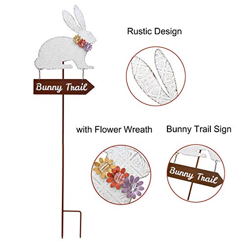 Easter Bunny Garden Stake Metal Bunny Rabbit Decorative Yard Stake With Bunny Trail Sign Spring Easter Garden Yard Stake Decor #TOP1