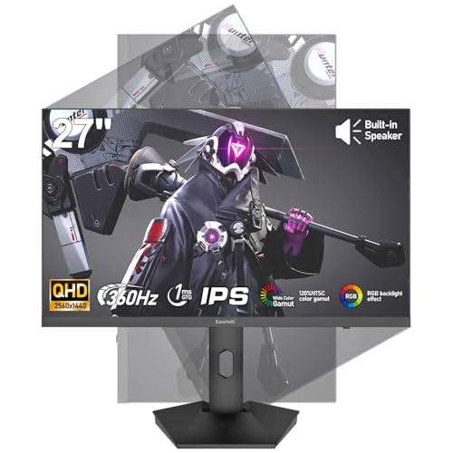 Gawfolk 27" inch IPS Gaming Monitor 2K 360Hz Computer Display Screen QHD(2560x1440) Fast 1ms(GTG) 120% sRGB FreeSync Built-in Speakers Height/Tilt/Swivel Adjustable