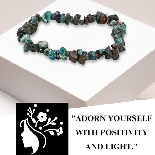 Image of Certified Chrysocolla Bracelet for Women Men with Healing Crystal and Reiki Stone - Beautiful Gemstone Beaded Bracelet for Balance, Harmony & Positive Energy (Chips Stone Beads)