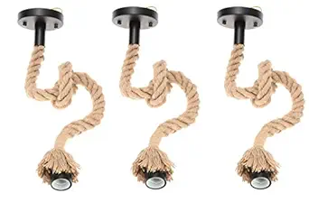 Mufasa E27 Holder Jute Rope Pendant Light Hanging Light Vintage Look Ceiling Mount Soft Jute for Easy Knot (Brown, 1Meter) (Pack of 3) (Bulb not Included)