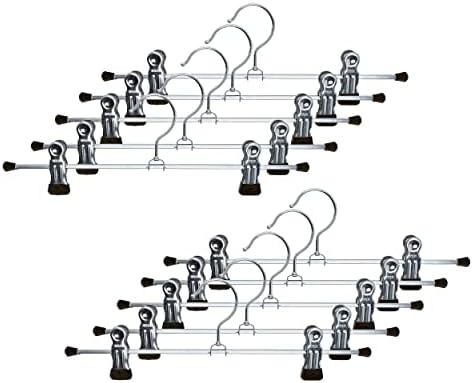 Mawa by Reston Lloyd Non-Slip Space-Saving Clothes Hanger For Pants & Skirts with Two Non-Slip Clips, Style K/30D, 12-Inch, Set of 10, Black