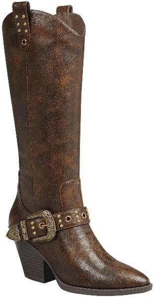 Forever Link Women's Pointed Toe Western Knee High Cowgirl Boots