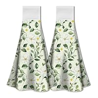 WADORN Flowers Plants Spring Kitchen Hanging Towel Set of 2, Leaves Hand Towel with Loop Hook Absorbent Hanging Tie Towels Dish Tea Towel Washcloth 12.4\"x13.5\" for Kitchen Laundry Bathroom