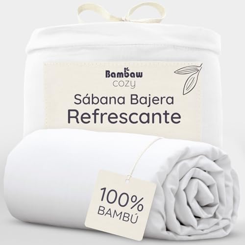Bambaw Sabana Bajera 180x200 Bambu, Bolsillo 35 cm, Sabanas Frescas Verano, Ropa de Cama 180 cm de Bambú Hipoalergénico y Refrescante, Sabanas Termorreguladoras (Blanco)