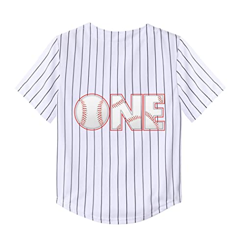 Mowbeat Stripe Baby Baseball Jersey One Print 1 Year Old Birthday Shirt 1st Infant Toddler Button Tee Shirt3