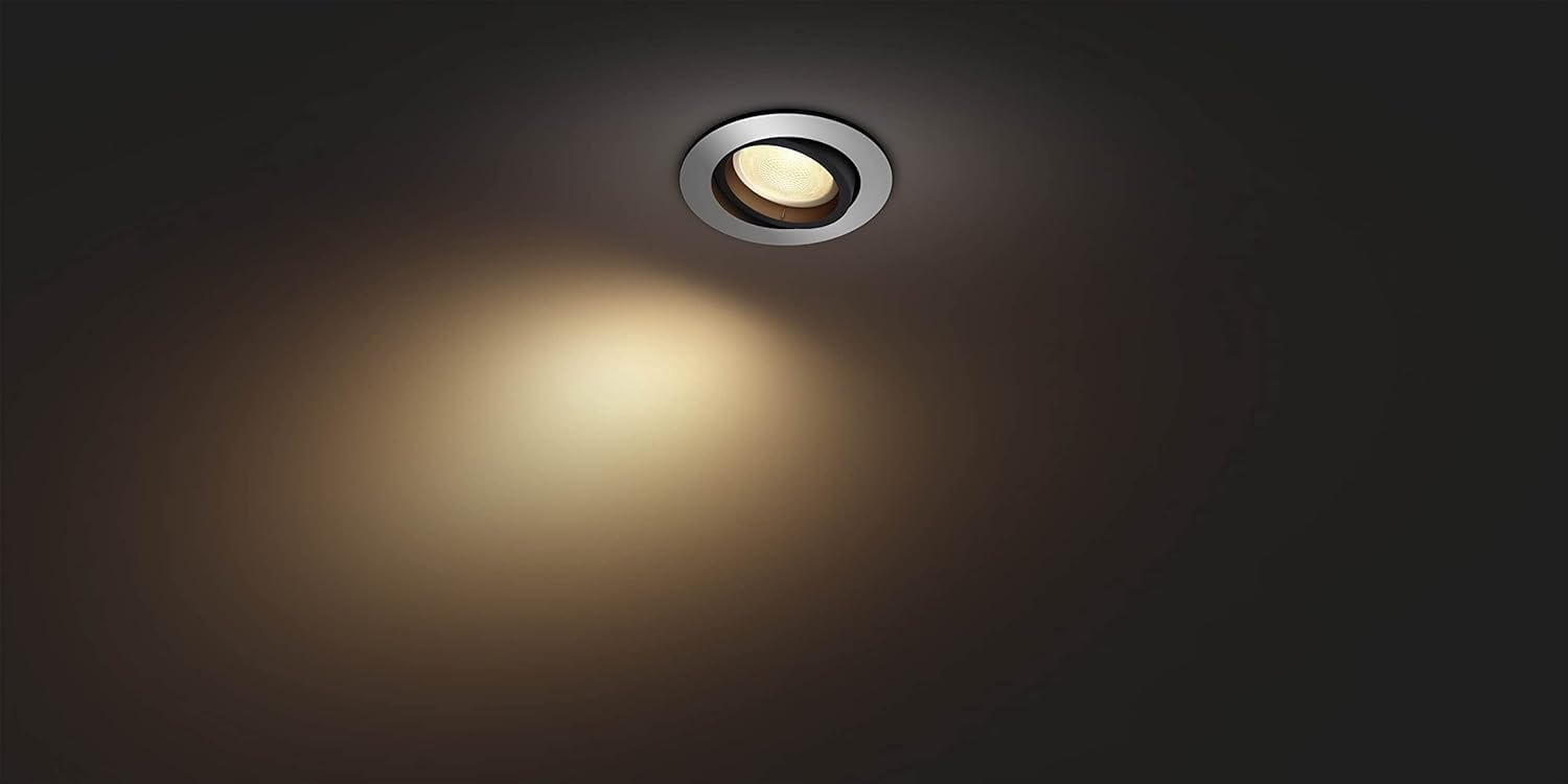 Philips Hue White Ambiance Einbauspot Milliskin 250lm, rund, aluminium, dimmbar, alle Weißschattierungen, steuerbar via App, kompatibel mit Amazon Alexa (Echo, Echo Dot)