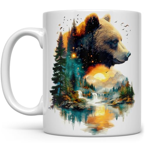 Vaso de Café Cerámico con Diseño de Oso y Naturaleza 11 oz miniatura 1