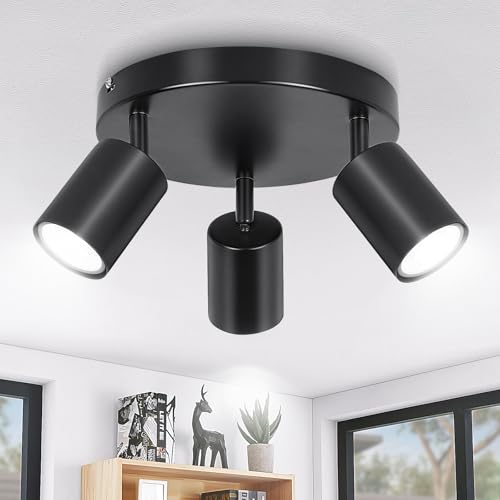 Ketom LED Deckenstrahler Schwarz, LED Deckenlampe 3 Flammig Rund, Srahler Deckenleuchte GU10, Modern Deckenspot Lampe f&uuml;r K&uuml;che, Wohnzimmer, Ohne Leuchtmittel