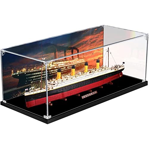 Acryl Vitrine Box Für Lego 10294 Titanic Konstruktionsspielzeug, 3mm Groß Acryl Vitrine, Durchsichtige Display Box Mit Schwarzem Sockel Staubdichte Aufbewahrungsvitrine 140X20x50cm Cover