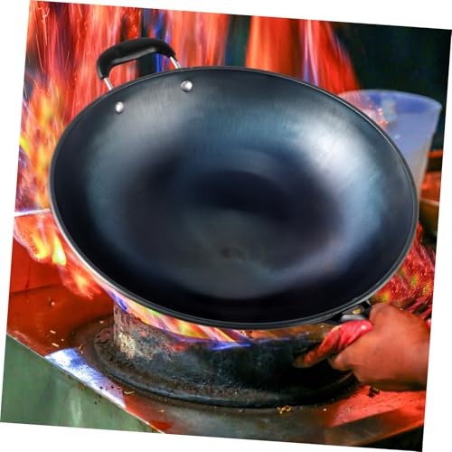 Wok tradicional de hierro con mango de madera y superficie antiadherente miniatura 3