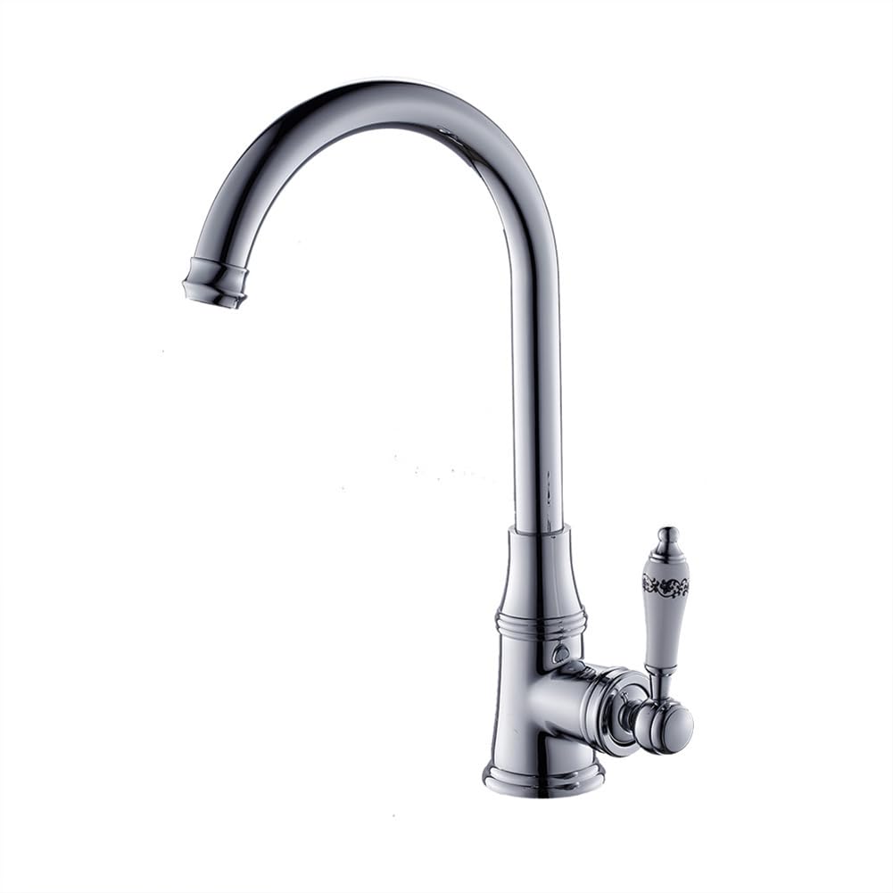 Wasserhahn Küche - Küchenarmatur Retro Antik Stil Messing Einhebel 360° Schwenkbar Spültischarmatur Mischbatterie, Hoher Auslauf Armatur Küche, Chrom, Silber