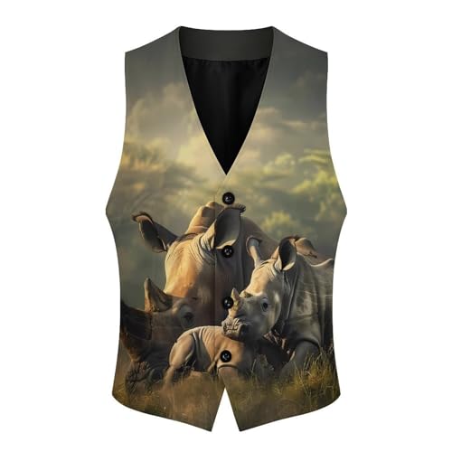 Rhino Animal Mens Suit Vest Slim Fit Business Dress Vest Waistcoat4