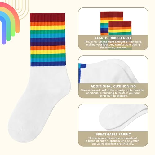 Image of American Trends Womens Novelty Striped Crew Socks Athletic Vintage Slouch Mid Calf Tube Socks