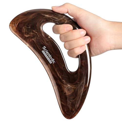 Image of Scienlodic Gua Sha Massage Tool with Handle (Resin) Larger Guasha Body Scraping Tool for Back Legs Neck Massage, Lymphatic Drainage, Cellulite Remove - Large Brown
