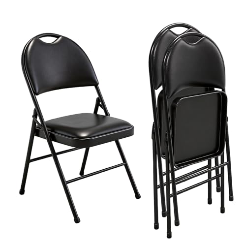 EcoBend Klappstuhl 2er Set mit gepolstertem PU-Leder und Griff Ultraviolette Geschosspolster&Stabilem Metallrahmen Bequemer für Zuhause Büro Veranstaltungen Partys&Esszimmer (2 schwarz)