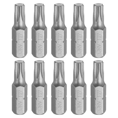 HARFINGTON 10pcs Torx Screwdriver Bit 1/4 Hex Shank T27 Head 1 Length CR-V Steel 6 Point Security Drill Bits for Repair Work Electric Screw Driver