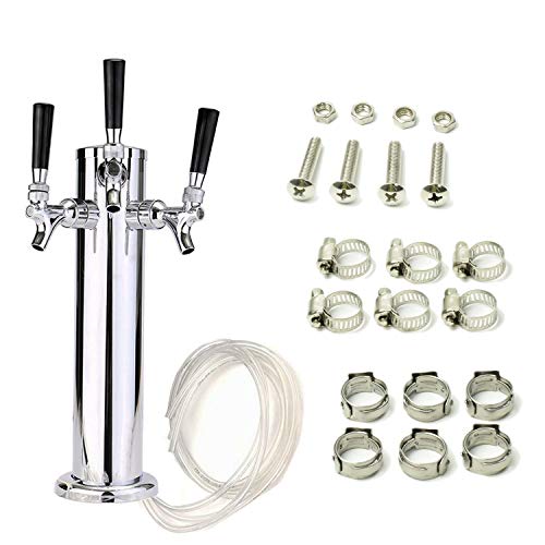 LoveDeal Stainless Steel 3 Tap Draft Beer Tower, Beer Kegerator Tower Dispenser Kit with Triple faucet, Hose, Keg Wrench - 3" Diameter