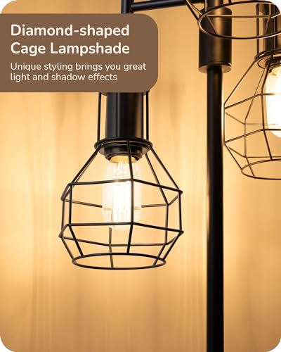 EDISHINE Dimmable Farmhouse Floor Lamp, Industrial Standing Lamp for Living Room, 3 LED Edison Bulbs Included, Black Corner Rustic Tall Tree Reading Lamps Home Decor for Bedroom, Office