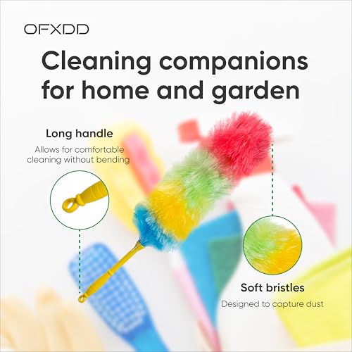 Image of Long Handle Plastic Duster Brush - Dust Feather Cleaner - Soft Multicolor Feather Duster