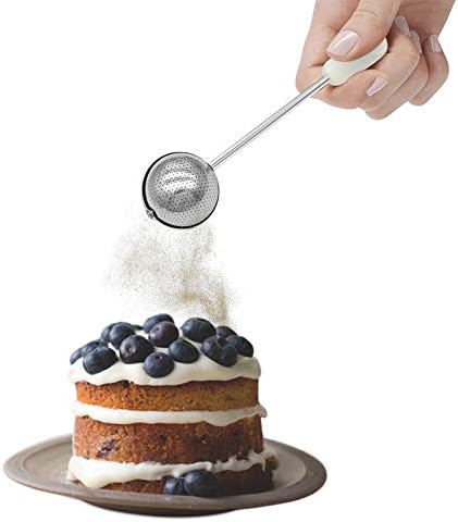 EFEF Bakers Dusting Wand, Cocoa Chocolate Sugar, Flour and Spices Dispenser Sprinkler, Round Sphere Compact Stainless Steel Mesh Double Sided For Baking Deserts, 0.6 OZ / 3.6 TSP