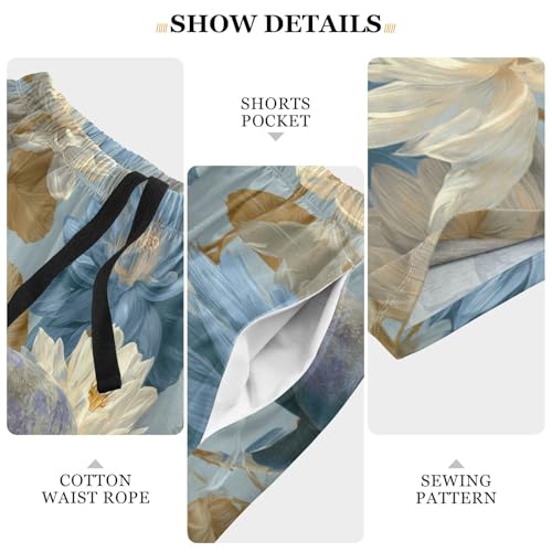 Men's Short Pajama Bottoms Daisy Manatee Floral Home Casual Sleep Pants3