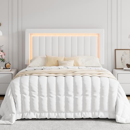 SHA CERLIN Full Size Velvet Bed Frame with LED Light, White - Image 3
